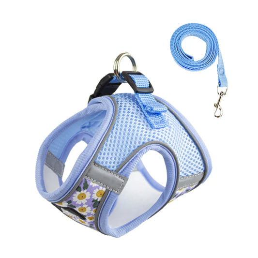 Floral Pet Harness and Leash Set for Small Dogs Reflective Puppy Harness anti Escape Meash Cat Chest Strap Dog Walking Supplies